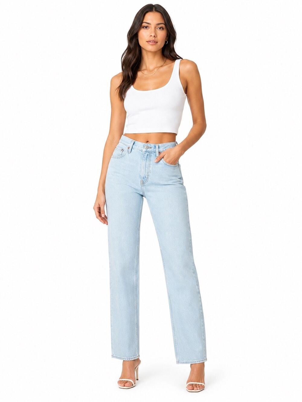 RE/DONE 90’s High Waist Rise Light Denim Wash Straight Legs Jeans